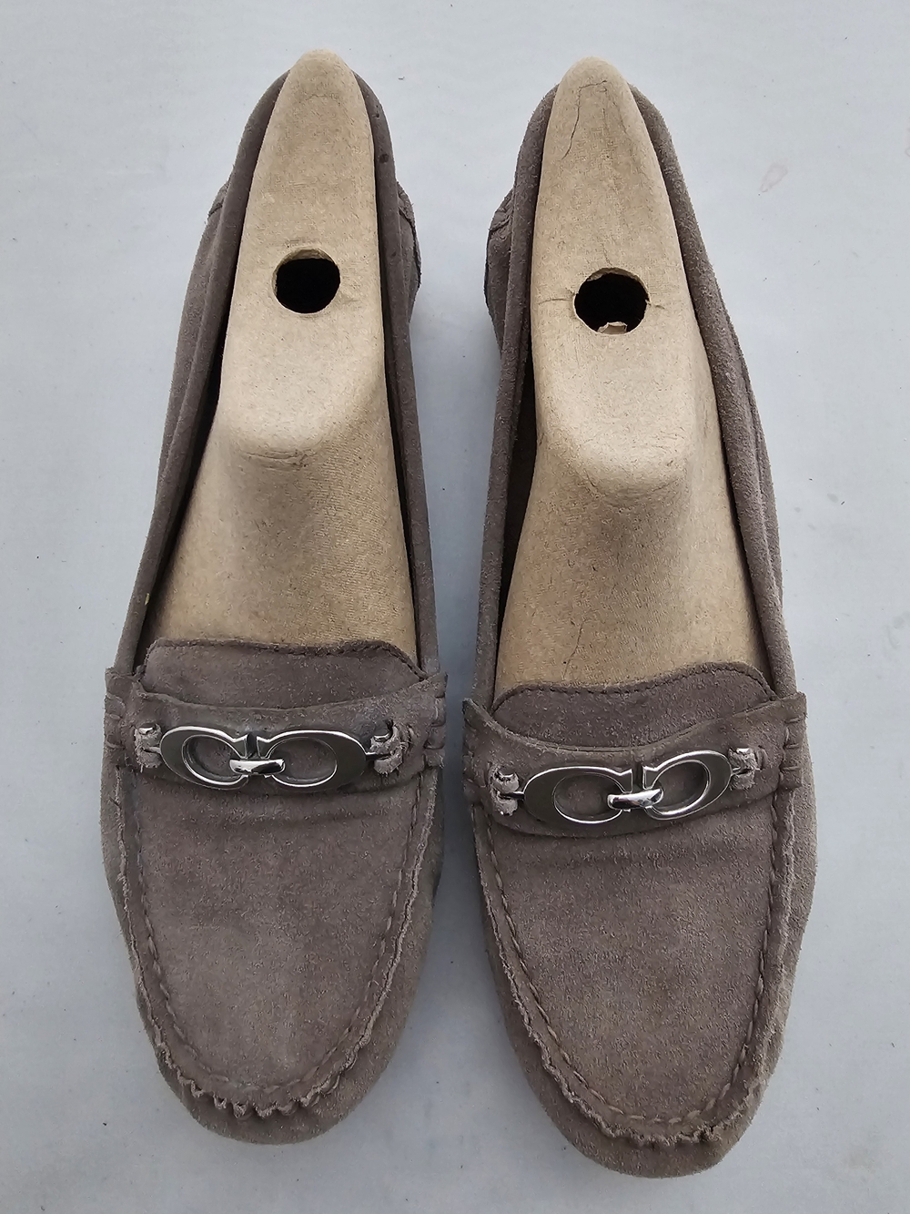 Coach Grey Suede Loafers with Silver Horsebit